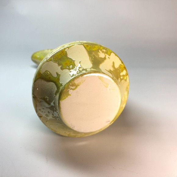 MCM Pottery Vase 7" Green Yellow Luster Weeping Drip Glaze Ewer 50s 60s Pitcher - Picture 7 of 9
